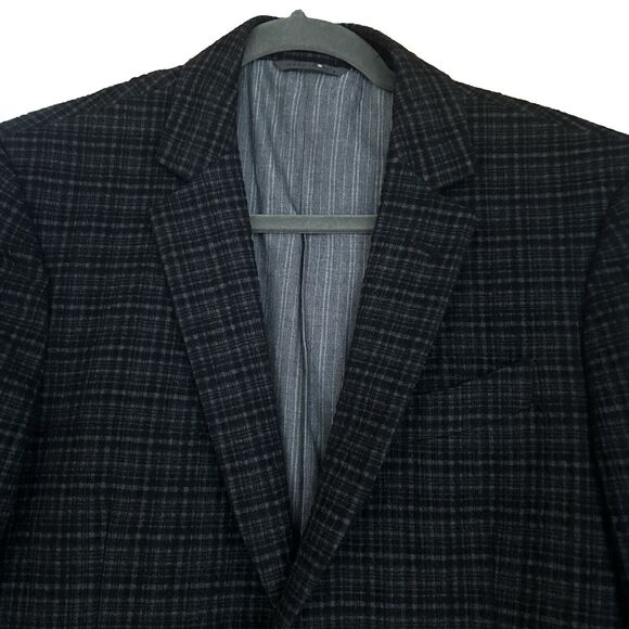 John Varvatos Austin Jacket Black/Gray Texture Plaid Wool/Angora Sz Italy 48 NWT - Picture 2 of 16
